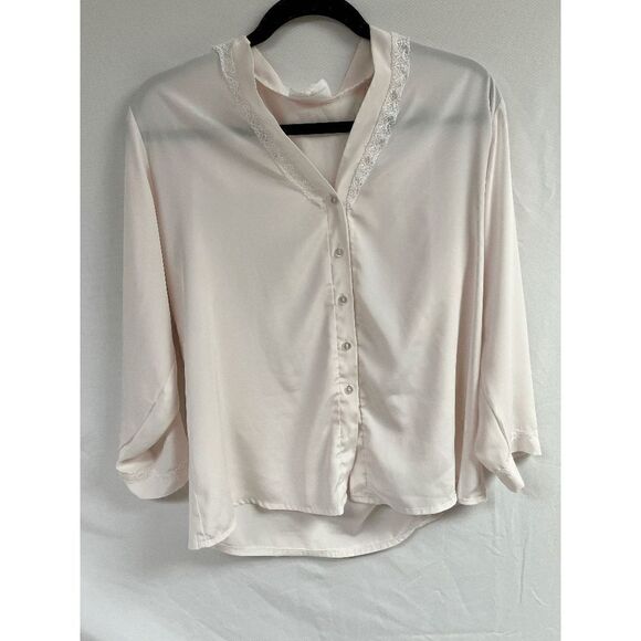 Carole Hochman Womens Button Down Silk Long Sleeve Casual Shirt Khaki - Picture 1 of 5